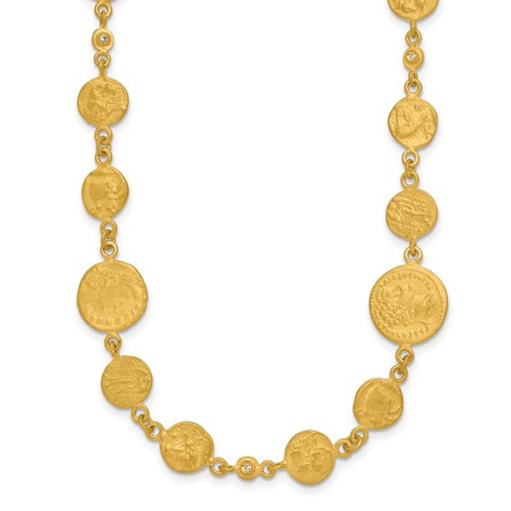 Herco 18K Yellow Gold Satin & Textured Diamond Coin Necklace – 26", Solid, 44g